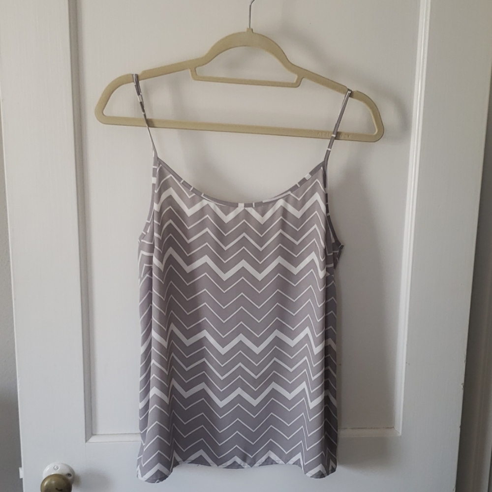 Gray & White Chevron Sheer Tank Top